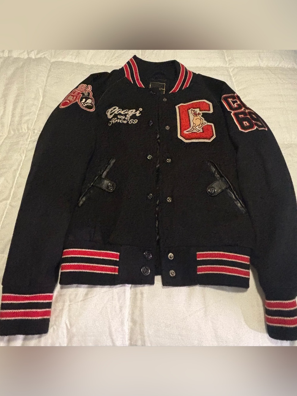 Coogi 69 “Love Passion” Varsity Patches Snap Letterman Bomber Jacket Small